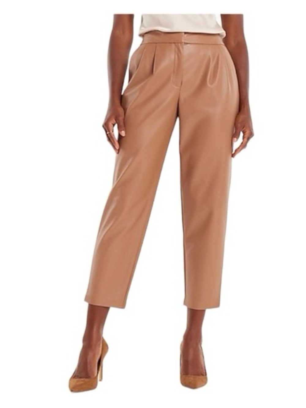 Express Camel Faux Leather Straight Leg Pants